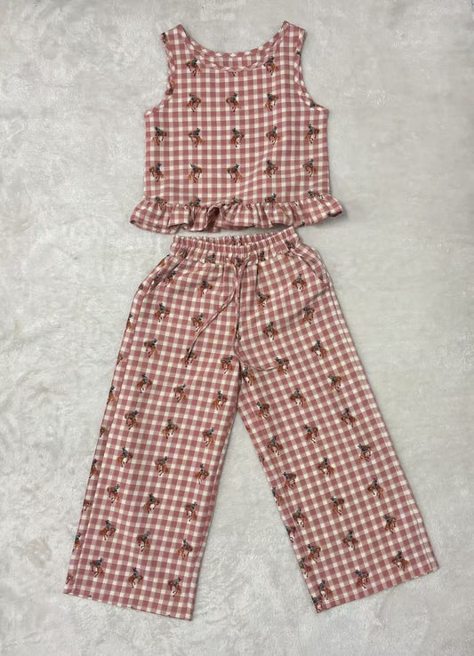 Pink Gingham Horse - Tdlr Tank Pant Set (4pcs)