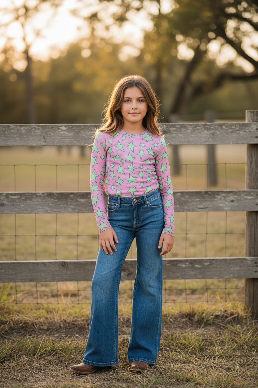 Pink Mint Star - Toddler Mesh LS Top (4pcs)