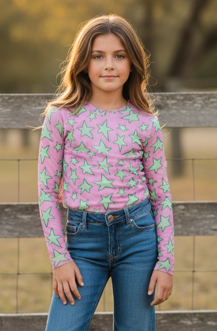 Pink Mint Star - Toddler Mesh LS Top (4pcs)