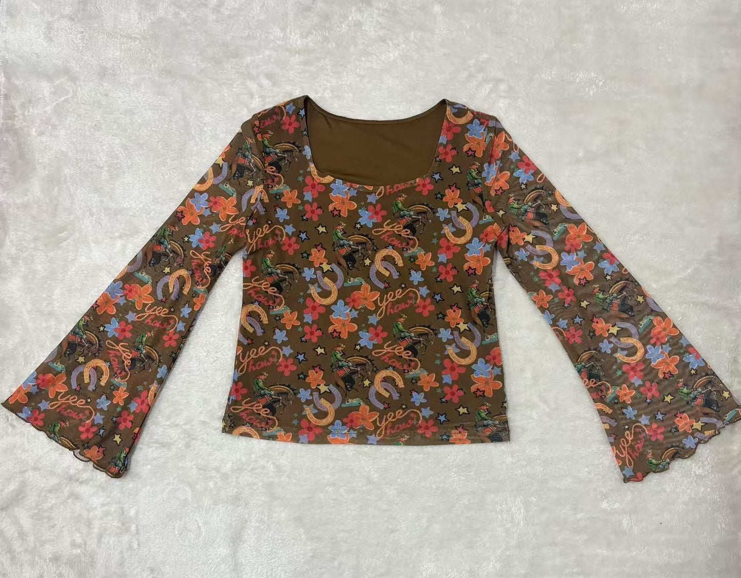 Brown Yee Haw - Toddler Mesh Bell Top (4pcs)