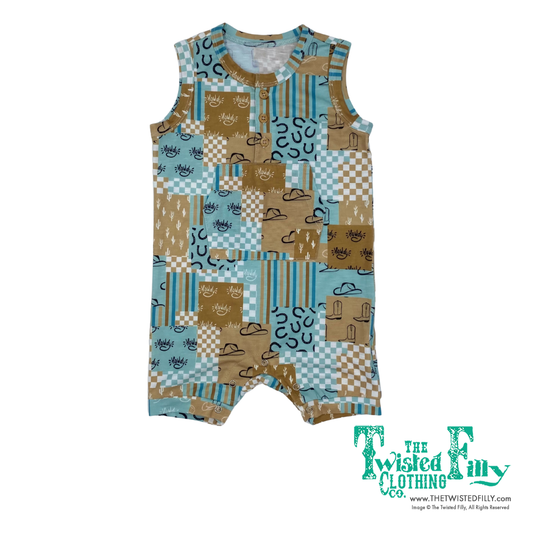 Blue Cowboy Square - Infant Sleeveless Short Romper (6pcs)