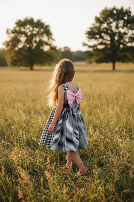 Black Gingham Bow - Youth Sleeveless Dress (6pcs)