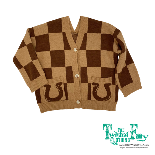 Brown Tan Check Horseshoe - Toddler Cardigan Sweater (4pcs)