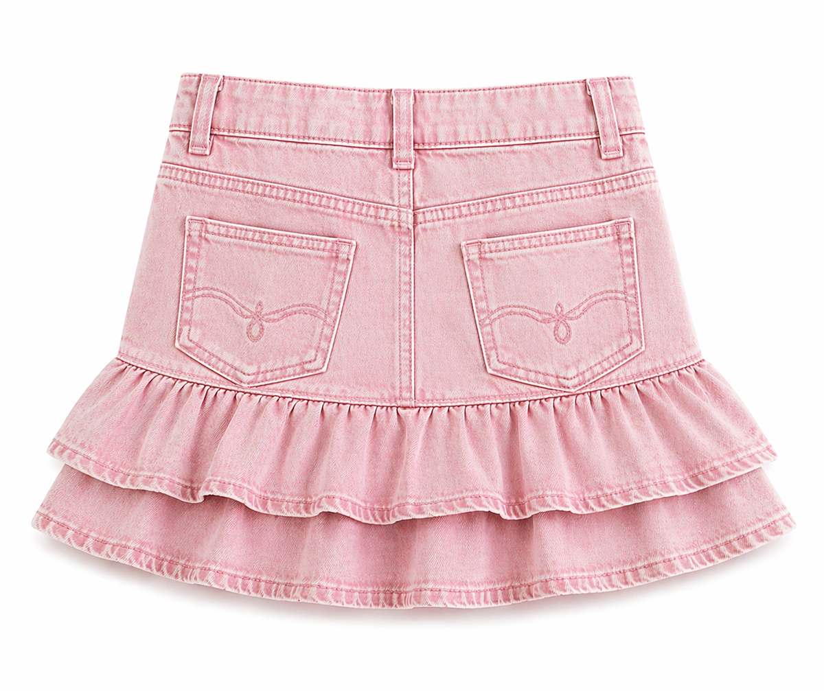 Pink Vintage Wash - Infant Light Weight Denim Ruffled Jean Skort (6pcs)
