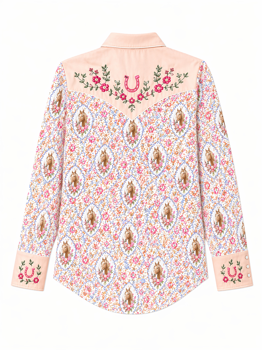 Pink Floral Horse - Youth LS Pearl Snap Shirt (6pcs)