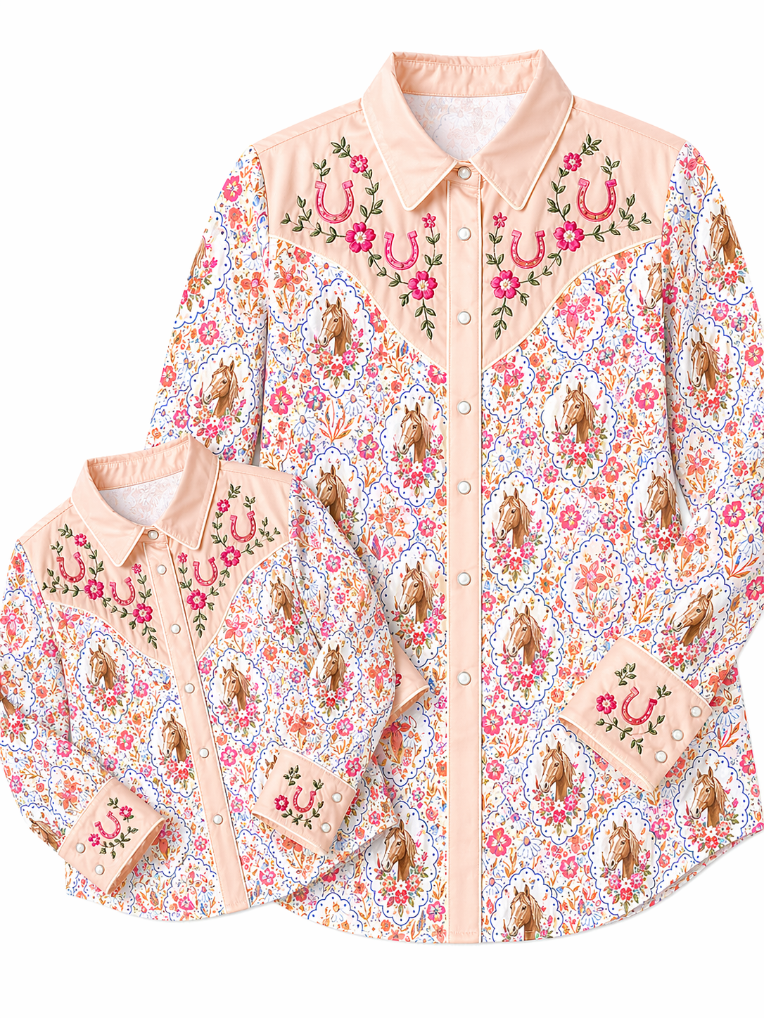 Pink Floral Horse - Youth LS Pearl Snap Shirt (6pcs)