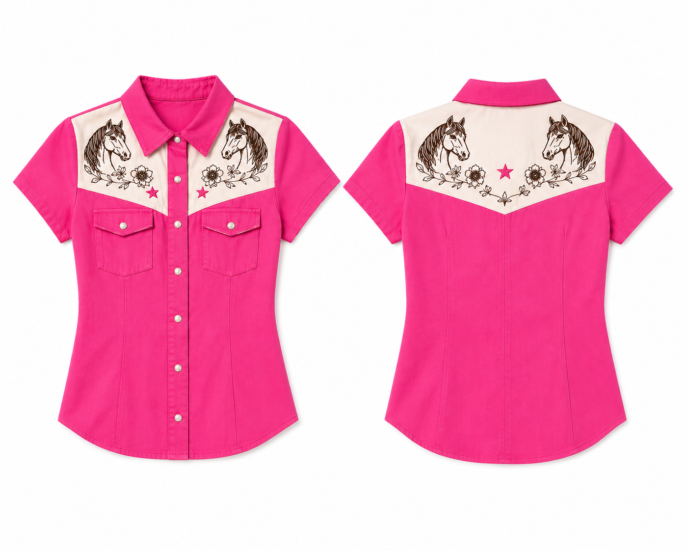 Pink & White Horse - Youth SS Pearl Snap Shirt (6pcs)