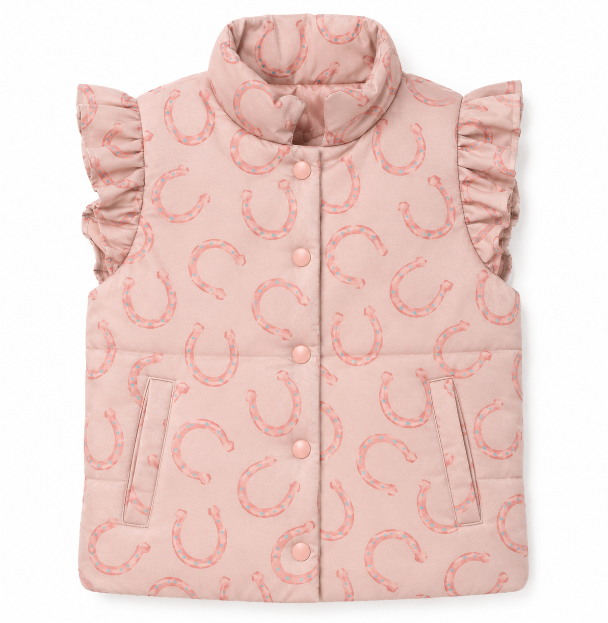 Pink & Cream Horse Shoe Ruffle Veste- Youth Ruffle Vest (6pcs)