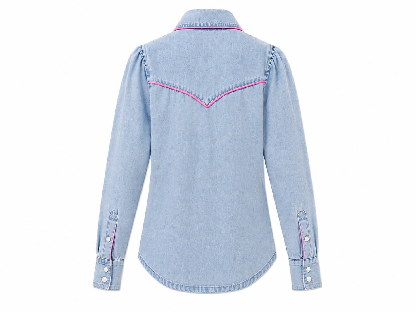 Light Denim Vintage Wash - Youth LS Pink Pipping  Pearl Snap Shirt (6pcs)