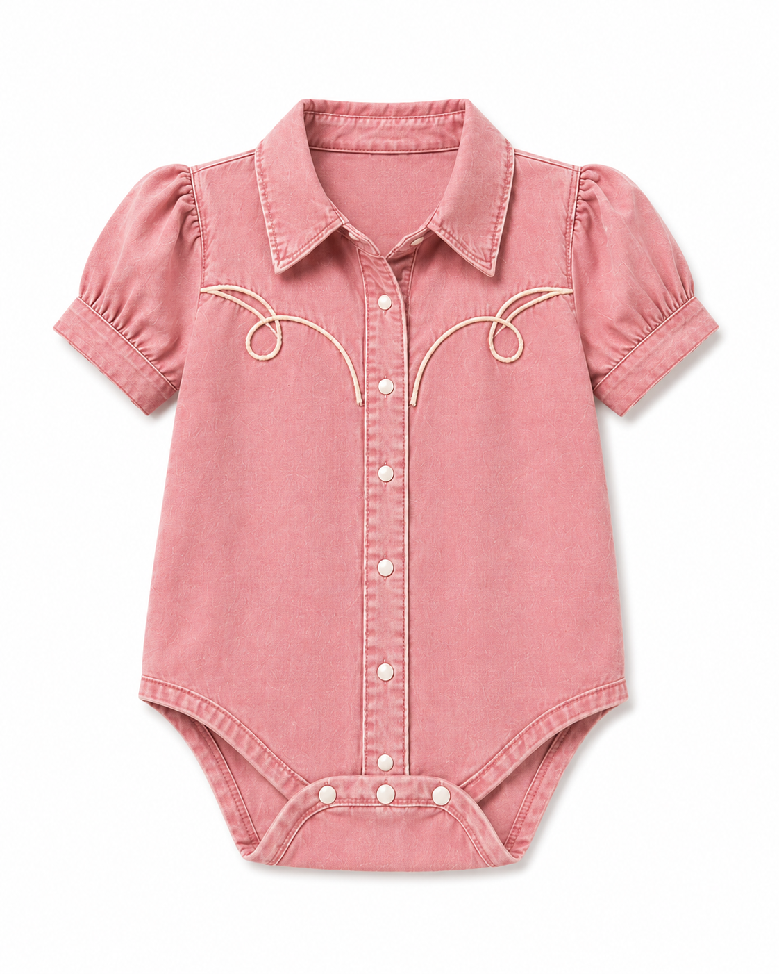 Pink Vintage Wash Denim - Infant SS Pearl Snap Onesie (6pcs)