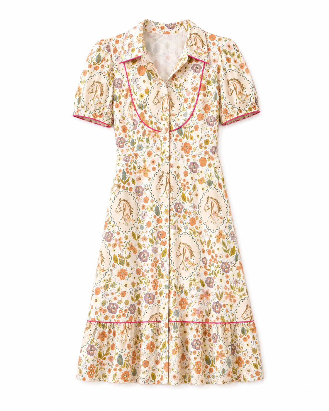 Pink Floral Horse - Youth SS Western Yoke Dress (6pcs)