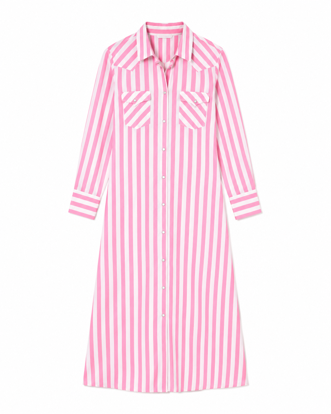 White & Pink Stripe - Toddler LS Pearl Snap Dress (6pcs)