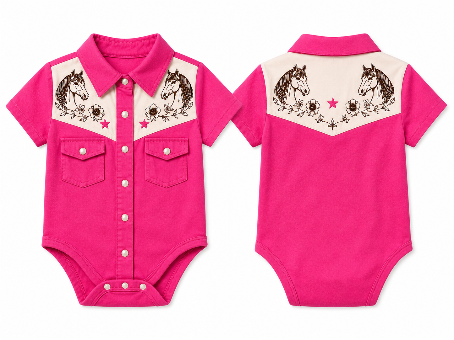 Pink & White Horse - Infant SS Pearl Snap Onsie (6pcs)