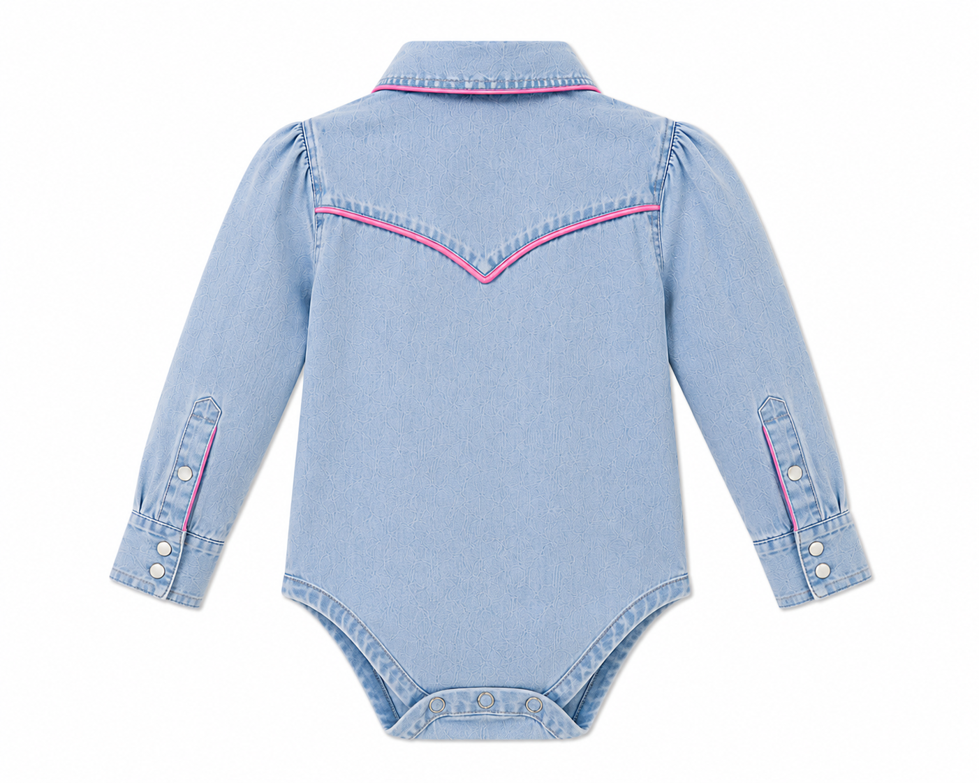 Light Denim Vintage Wash - Infant LS Pink Pipping  Pearl Snap Onsie (6pcs)
