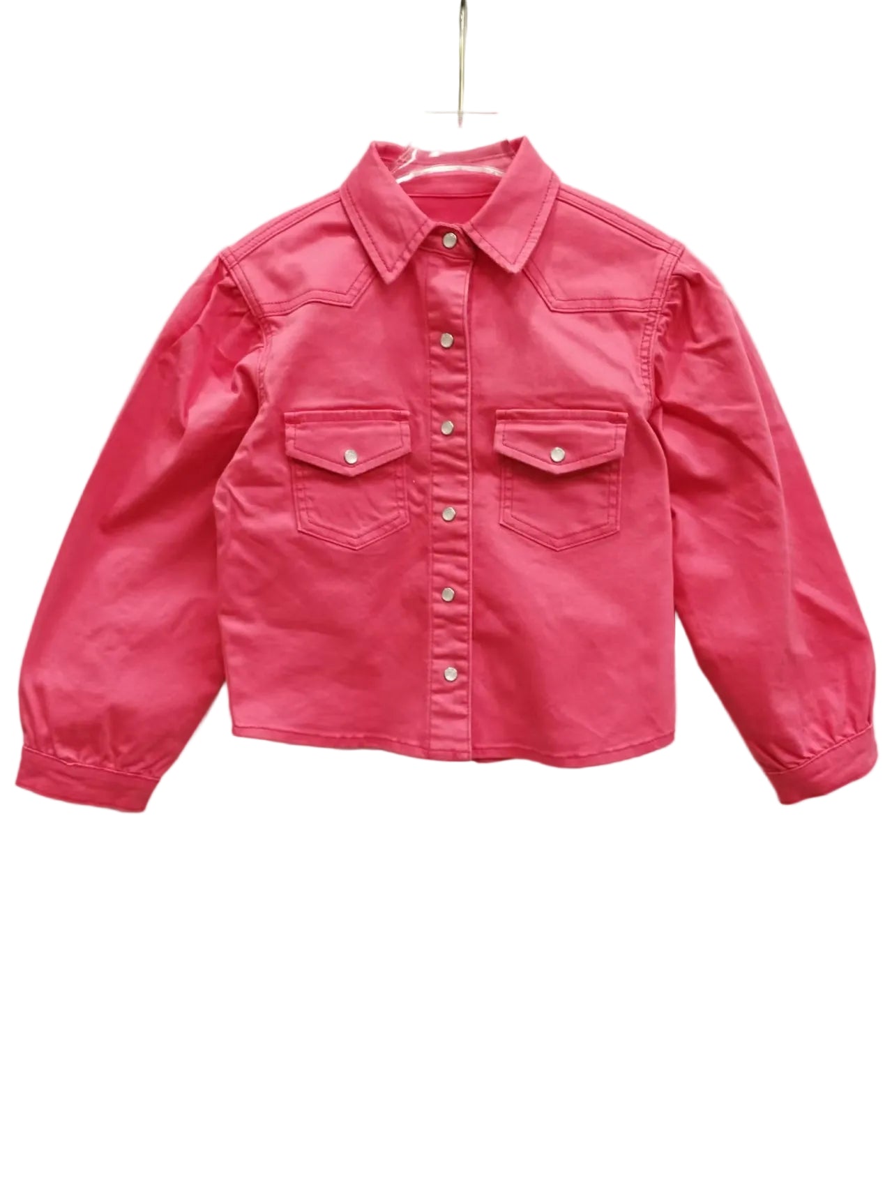 Coral Pink Denim - Toddler Puff LS Pearl Snap (4pcs)