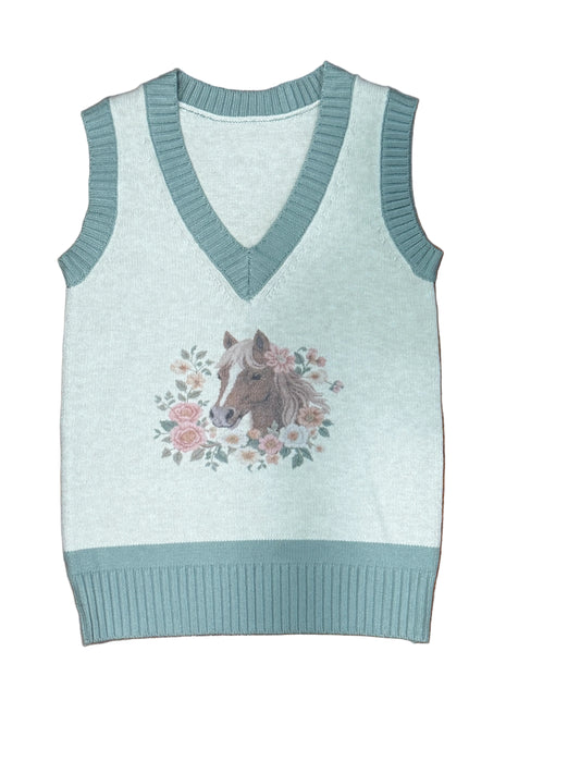 Sage & Cream Floral Horse - Youth Sweater Vest (6ps)