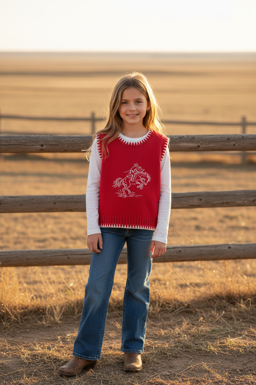 Red Bucking Horse - Youth Sweater Vest (6pcs)