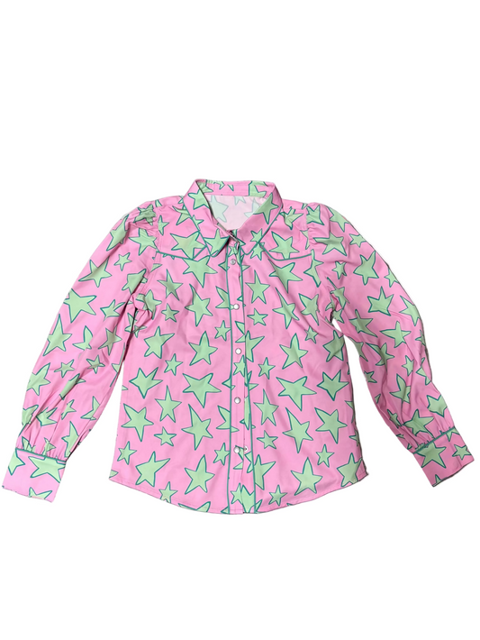 Pink Star - Toddler LS Pearl Snap (4pcs)