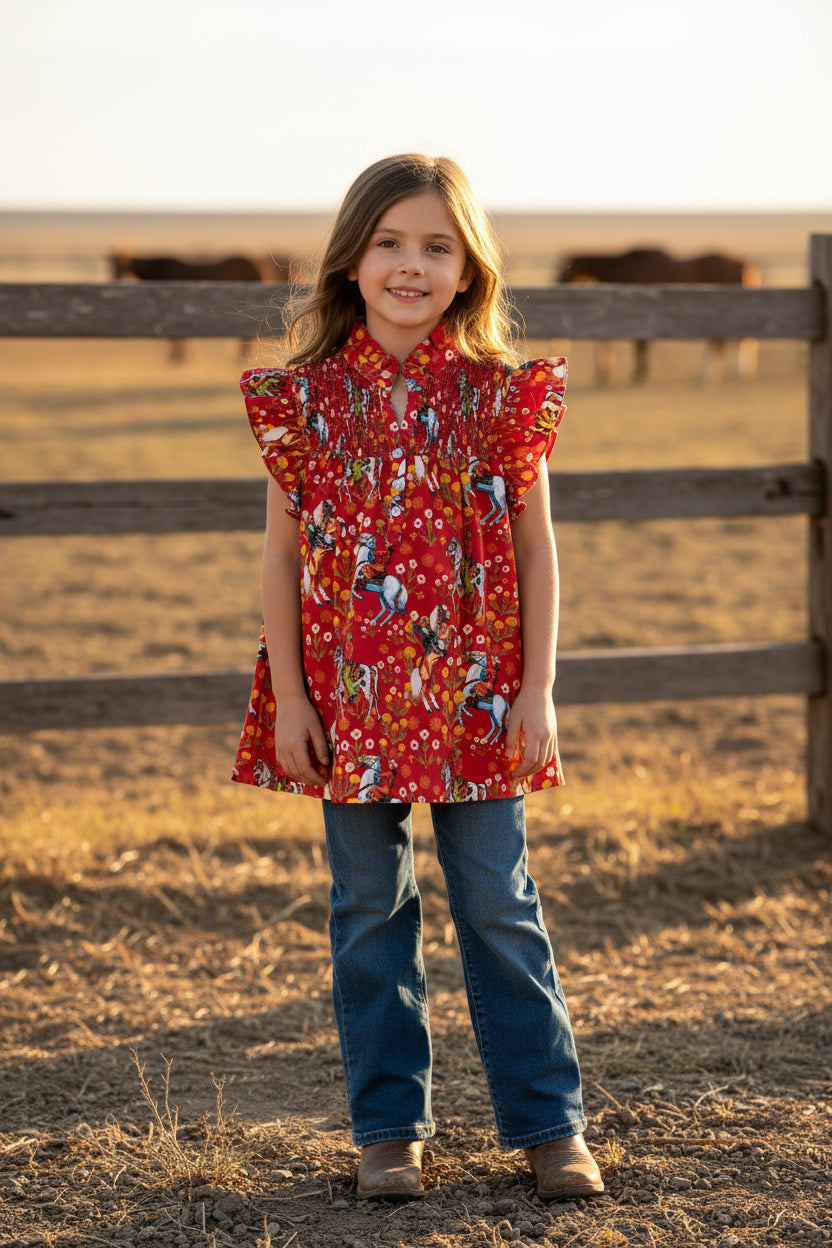 Red Cowboy - Toddler Ruffle Sleeve Top (4pcs)