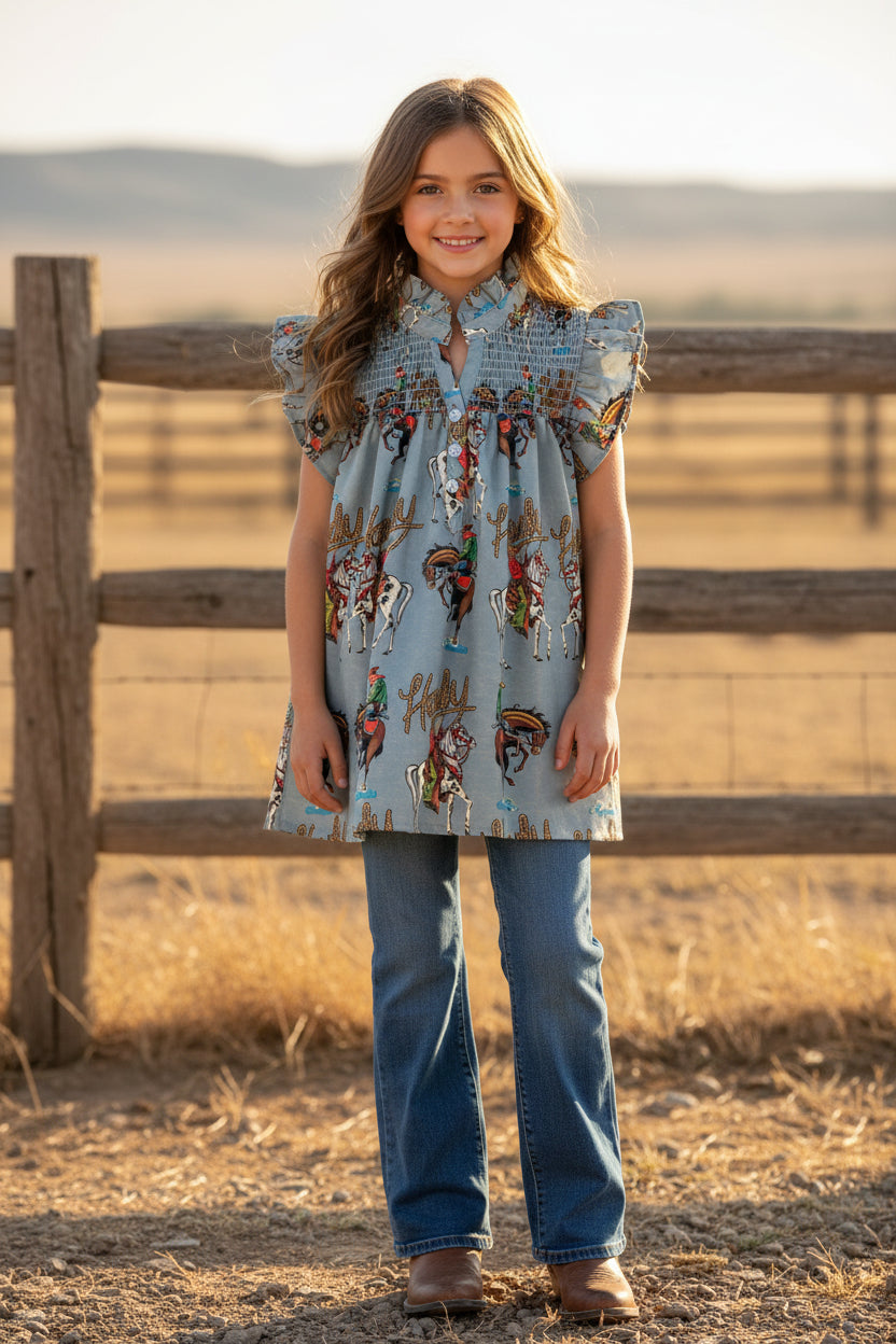 Teal Howdy - Toddler Ruffle Sleeve Top (4pcs)