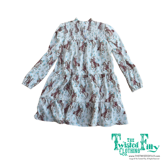 Ivory Floral Cowgirl - Youth Smocked LS Dress (6pcs)