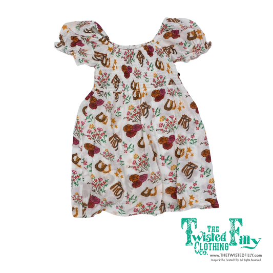 Ivory Floral Horseshoe - Youth Smocked SS Dress (6pcs)