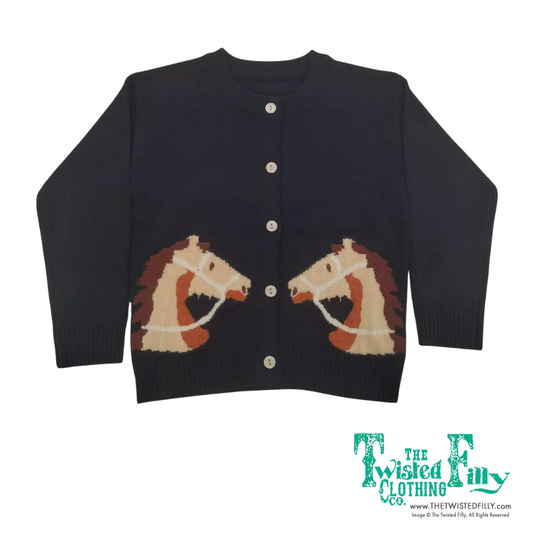Navy Horse Rein - Youth Cardigan Sweater (6pcs)