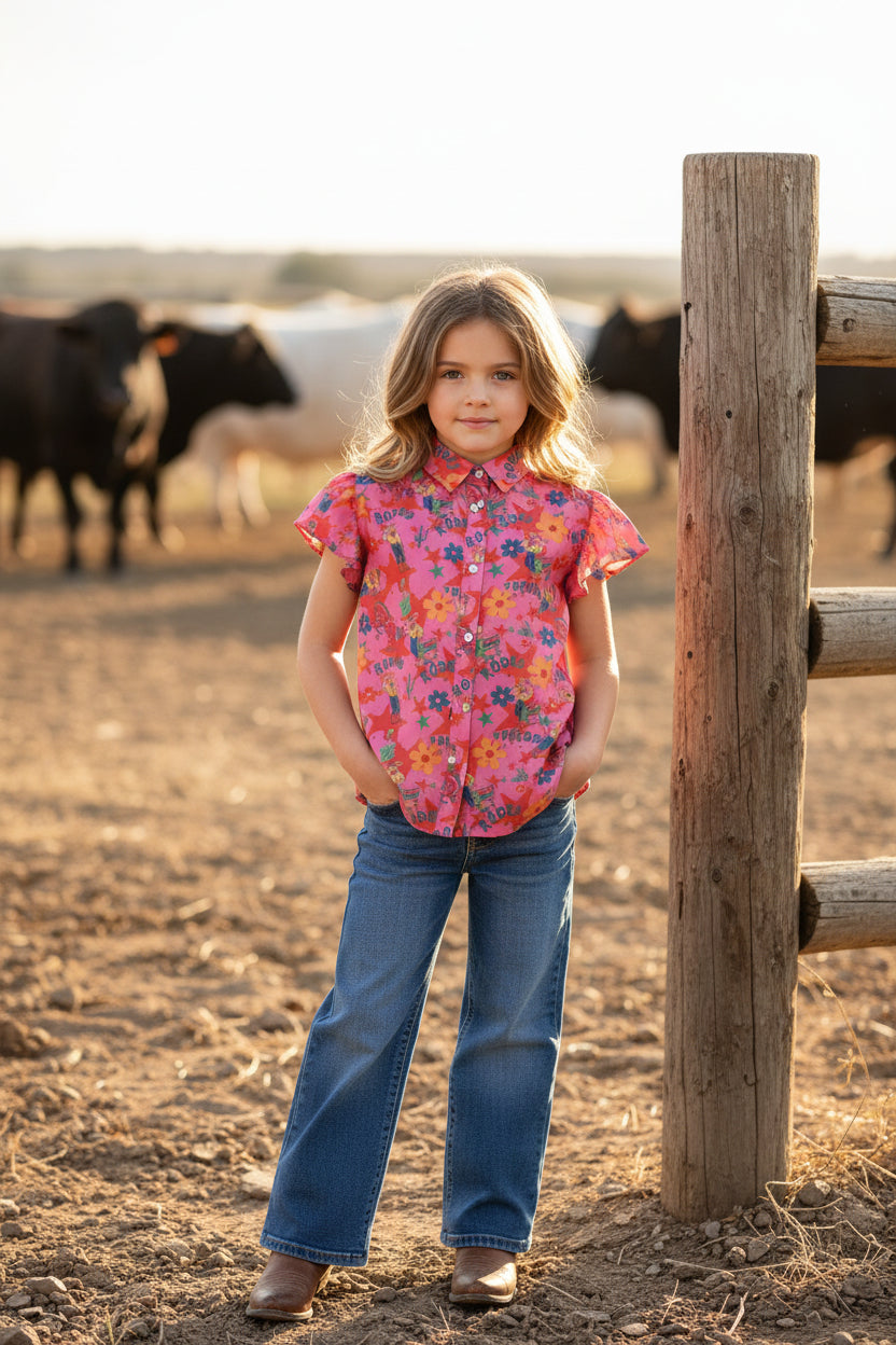 Pink Floral Cowboy - Toddler SS Blouse (4pcs)