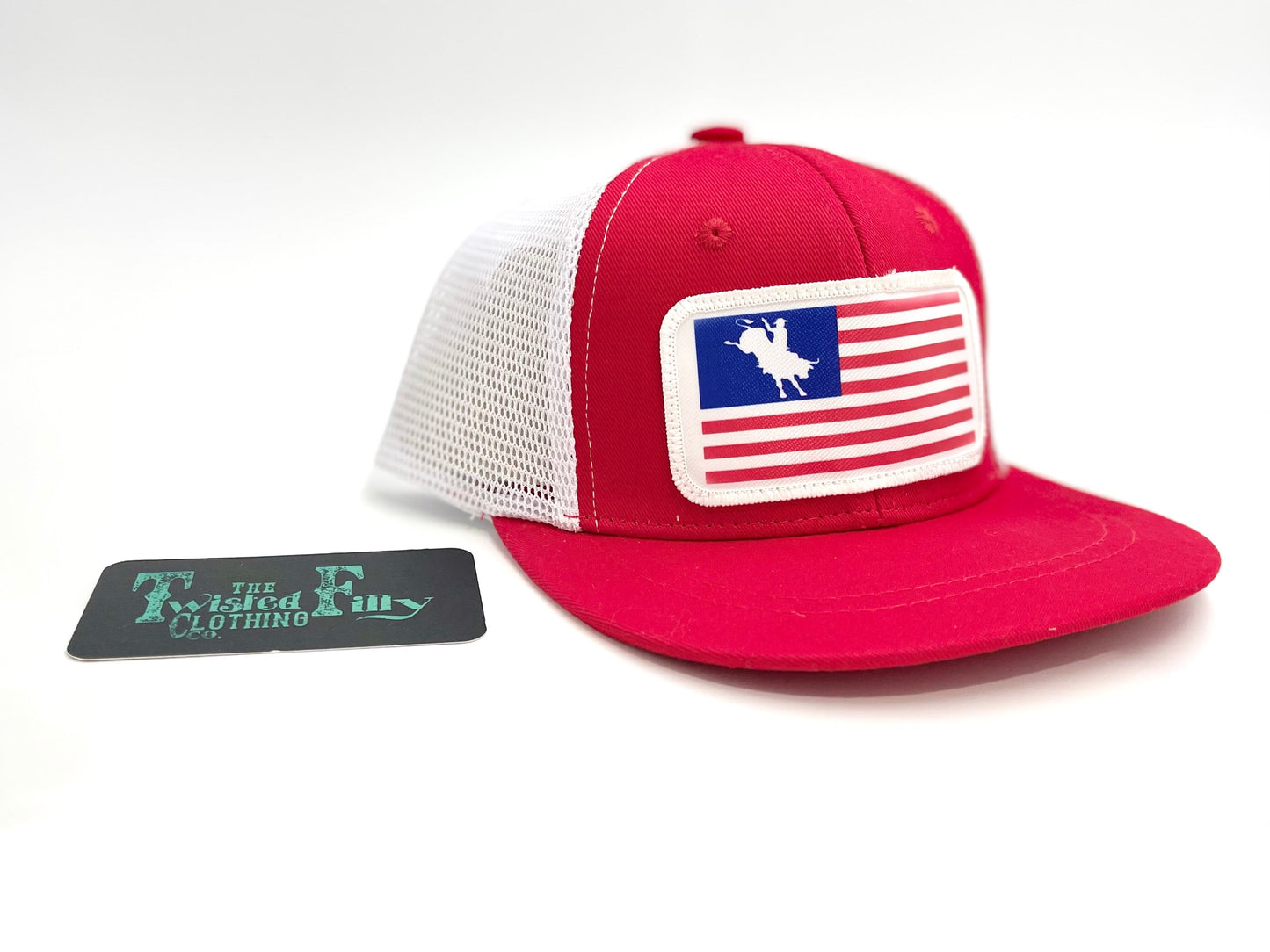 Flag Bull Rider - Infant / Toddler Trucker Hat- Red/White  (2pcs)