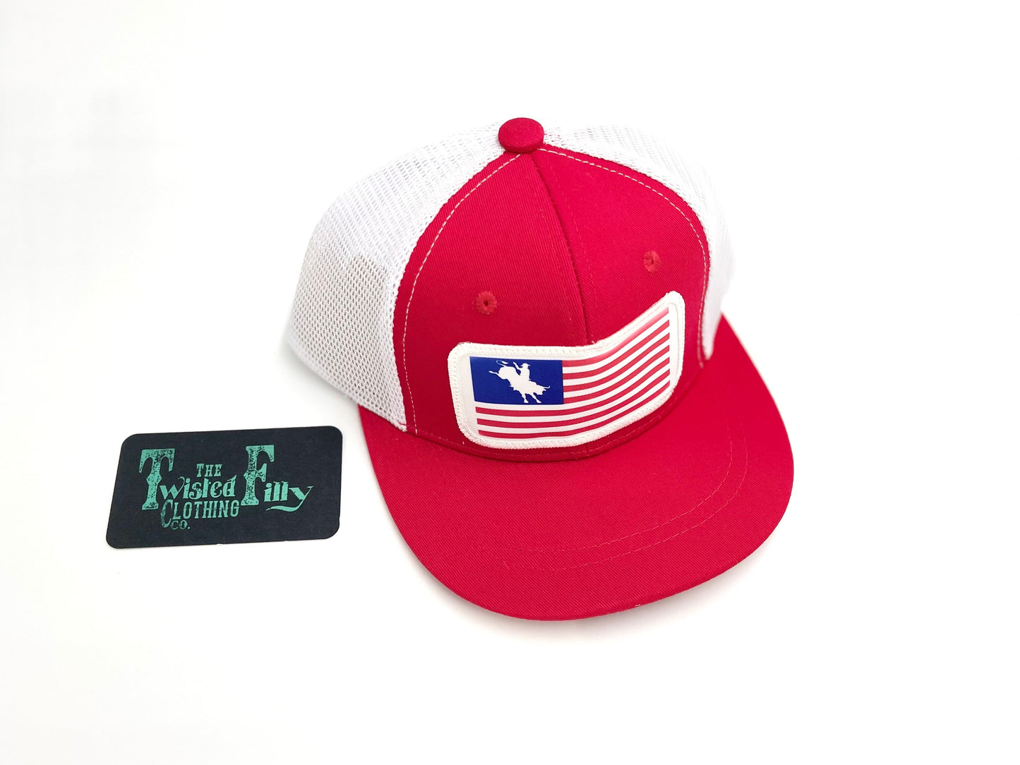 Flag Bull Rider - Infant / Toddler Trucker Hat- Red/White  (2pcs)