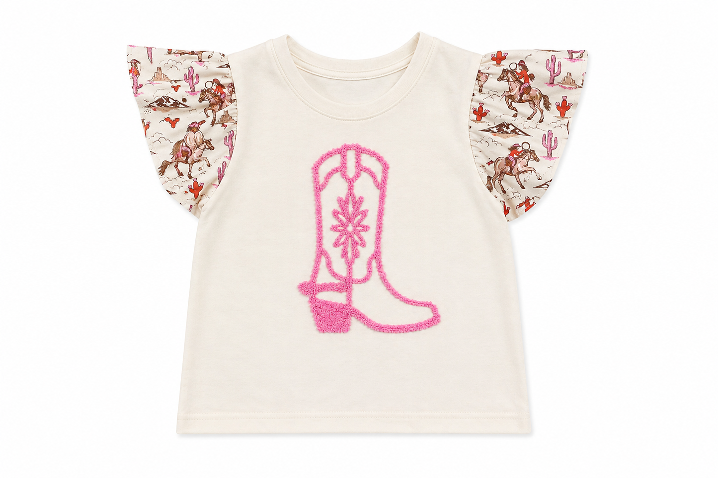 Pink Cowgirl Cactus - Toddler Ruffle Eyelet Tee (4pcs)