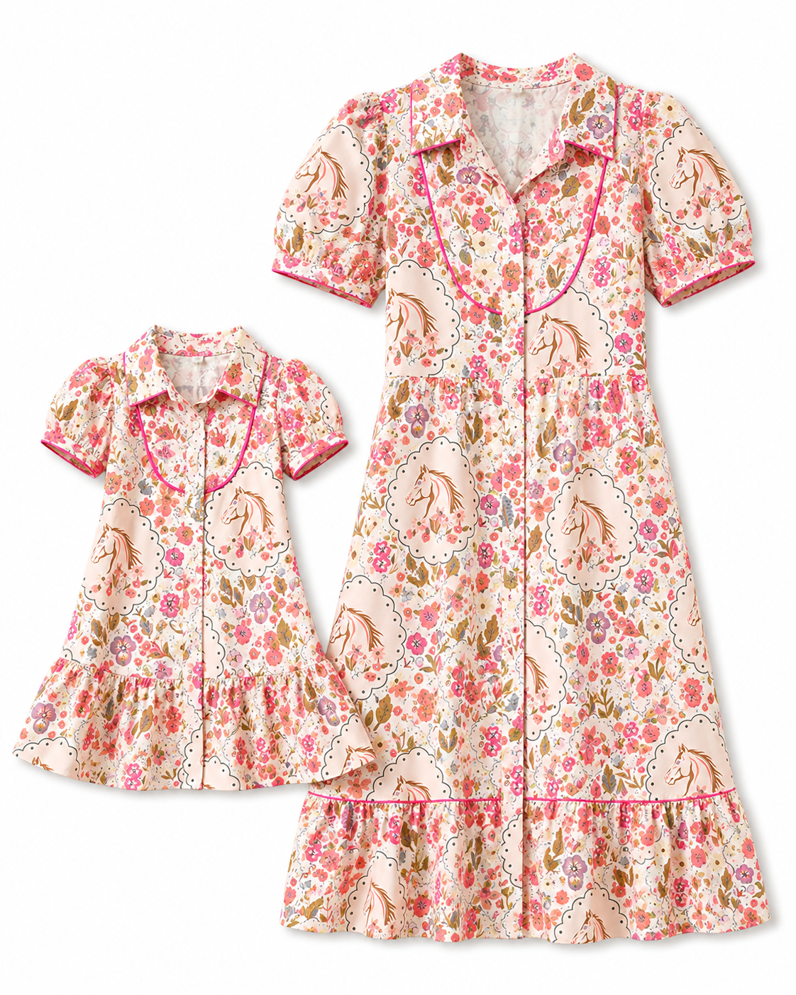 Pink Floral Horse - Youth SS Western Yoke Dress (6pcs)