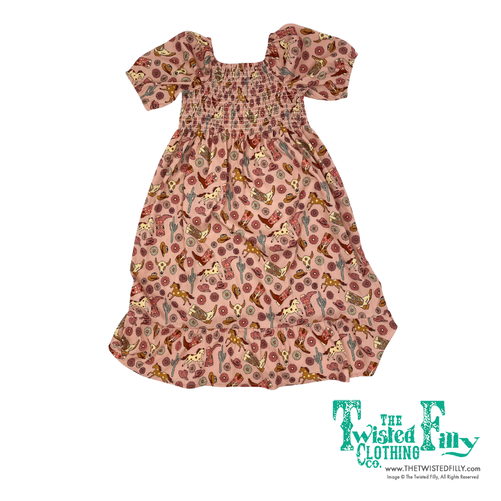 Pink Boot  - Toddler Smocked SS Dress (4pcs)