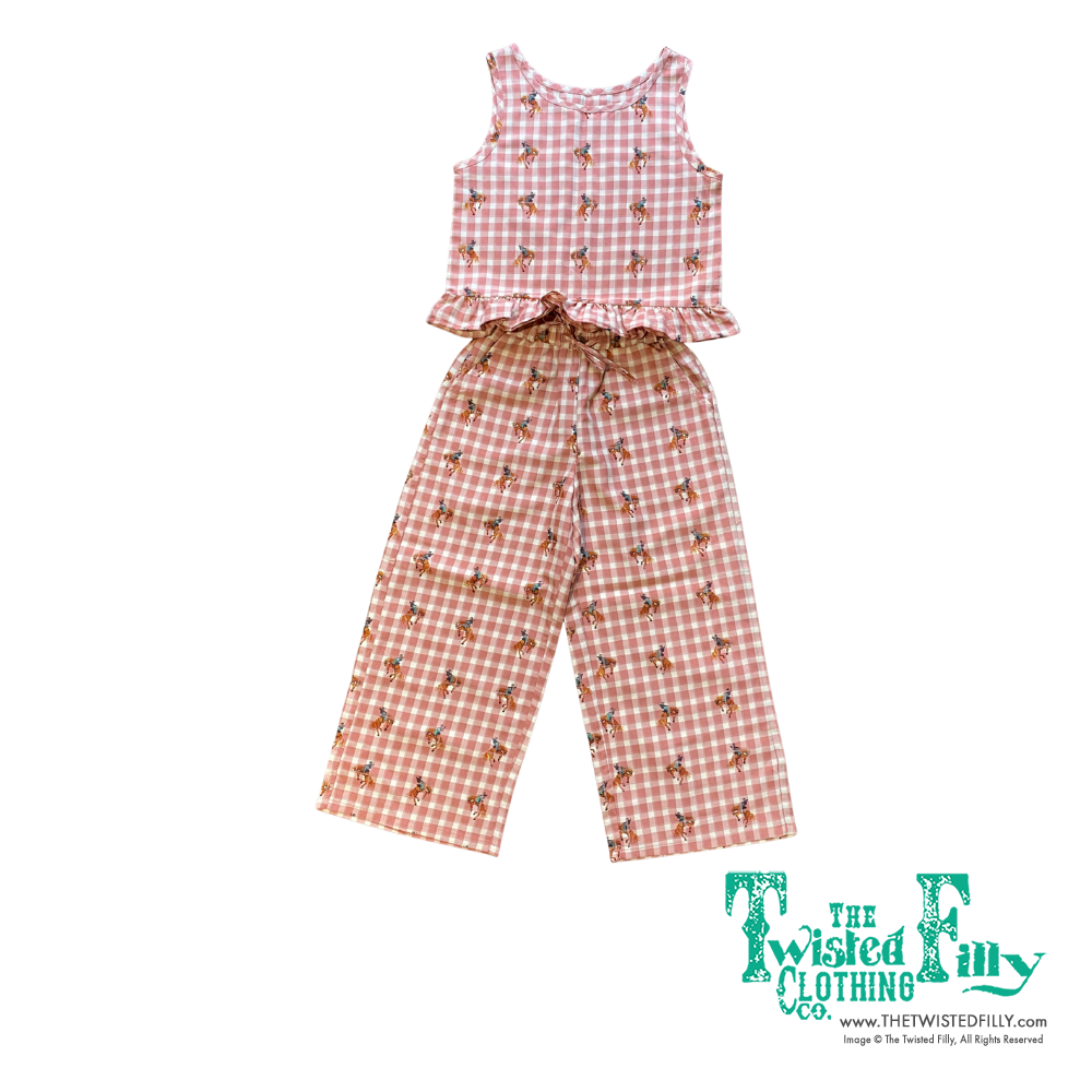 Pink Gingham Horse - Youth Tank Pant Set (6pcs)