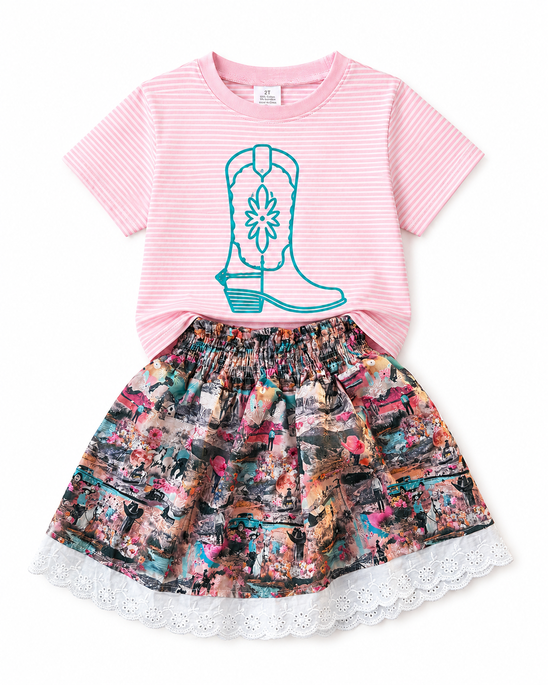 Pink Western Collage - Youth Eyelet Skort (6pcs)