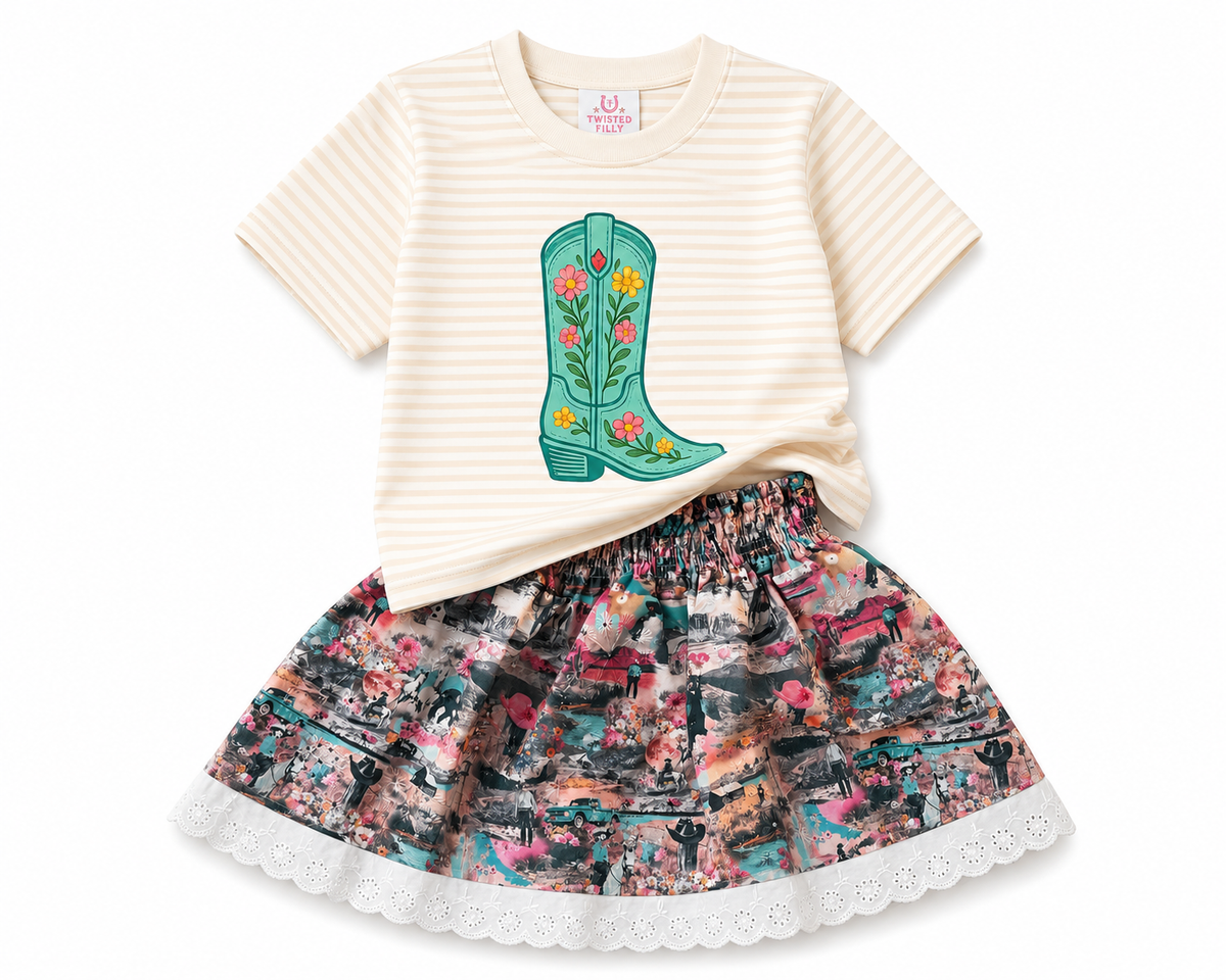 Pink Western Collage - Youth Eyelet Skort (6pcs)