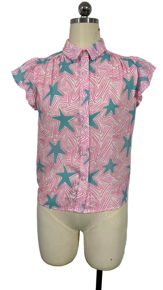 Turquoise Pink Star - Youth SS Blouse (6pcs)
