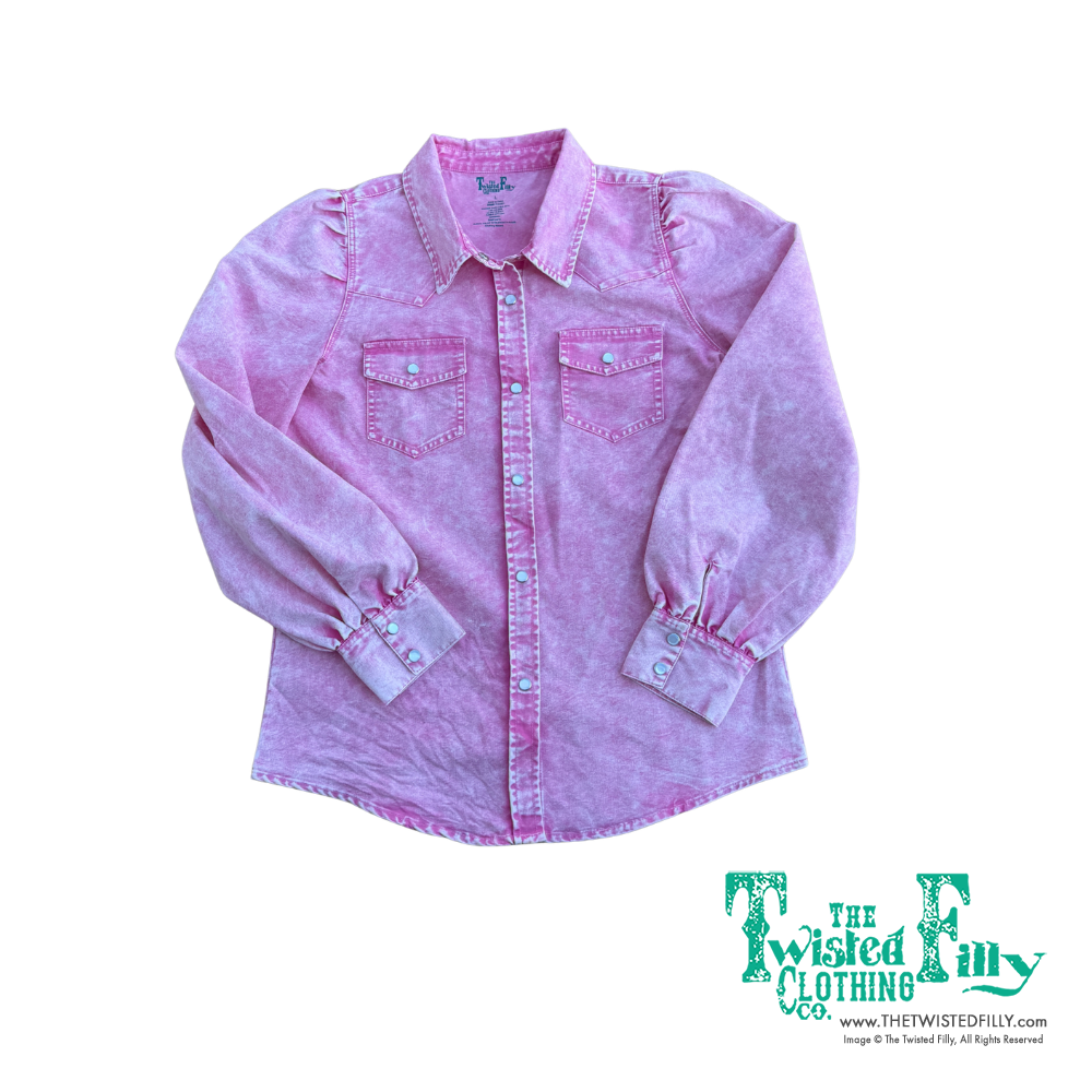 Pink Denim - Youth Puff Sleeve Pearl Snap Shirt (6pcs)