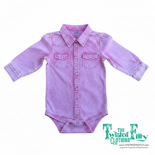 Pink Denim - Infant LS Puff Pearl Snap One Piece (6pcs)