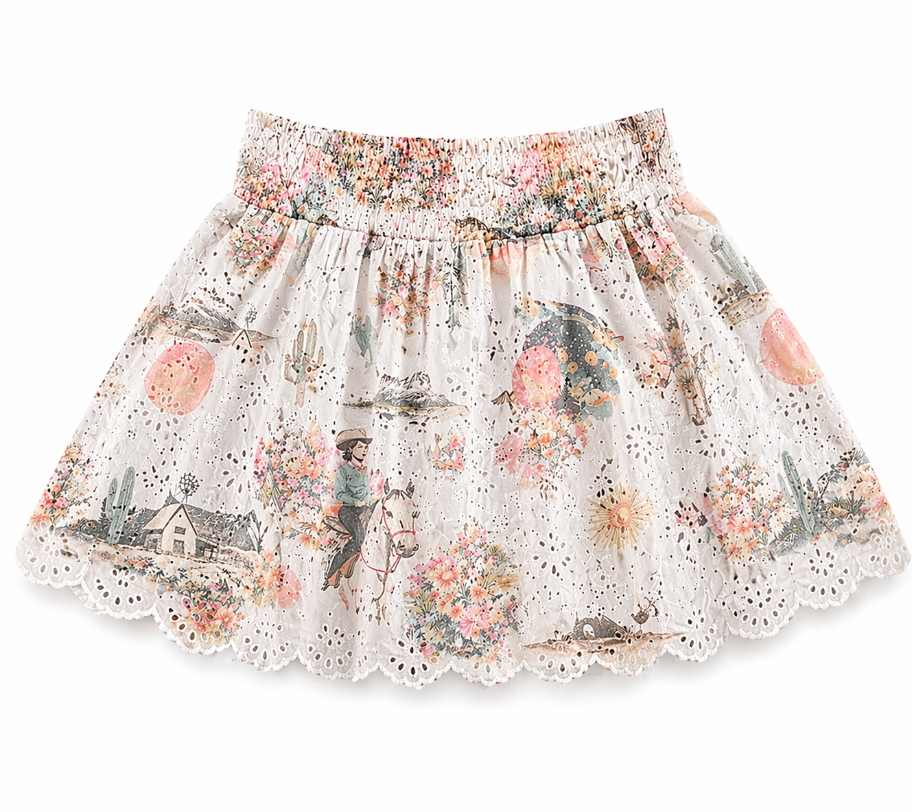 Vintage retro desert cowgirl eyelit skort