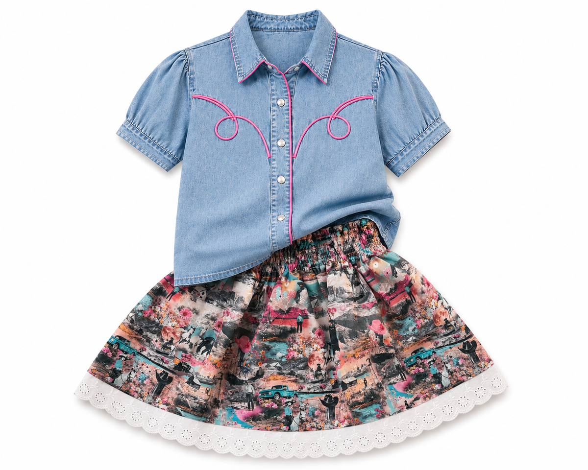 Pink Western Collage - Youth Eyelet Skort (6pcs)