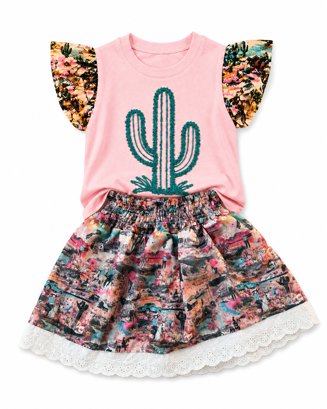 Pink Western Collage - Youth Eyelet Skort (6pcs)