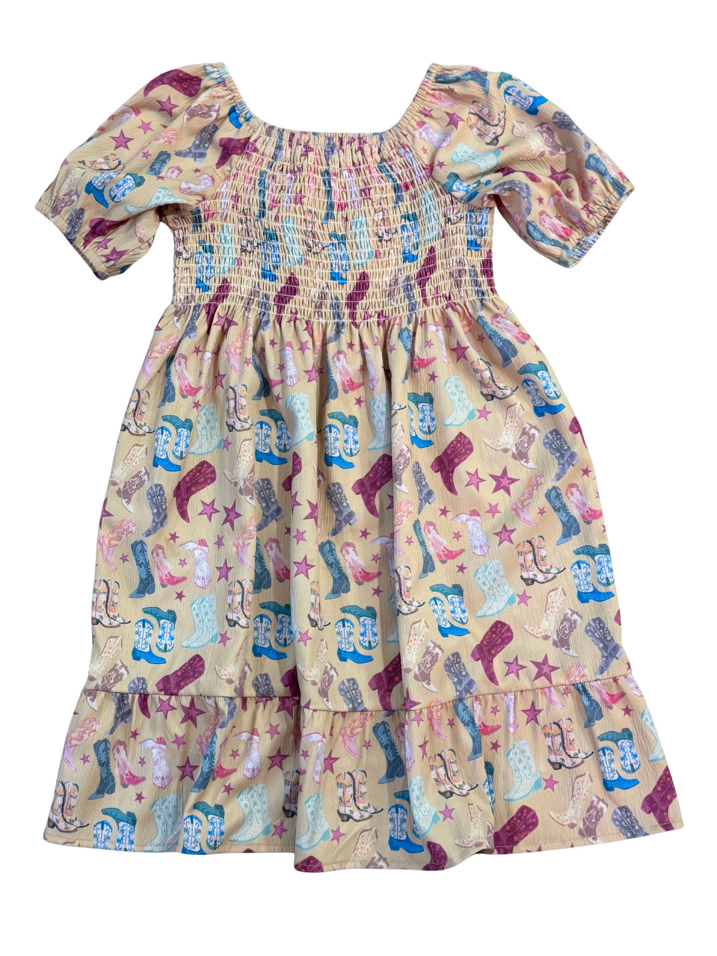 Yellow Stars & Boots - Toddler Smocked SS Dress (6pcs)