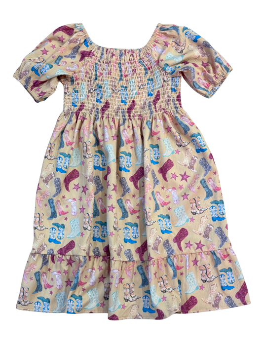 Yellow Stars & Boots - Toddler Smocked SS Dress (6pcs)