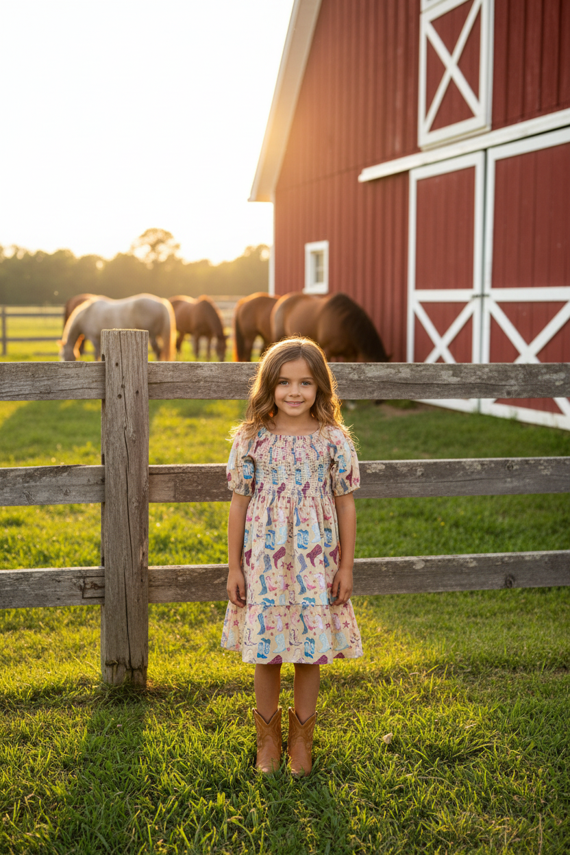 Yellow Stars & Boots - Toddler Smocked SS Dress (6pcs)