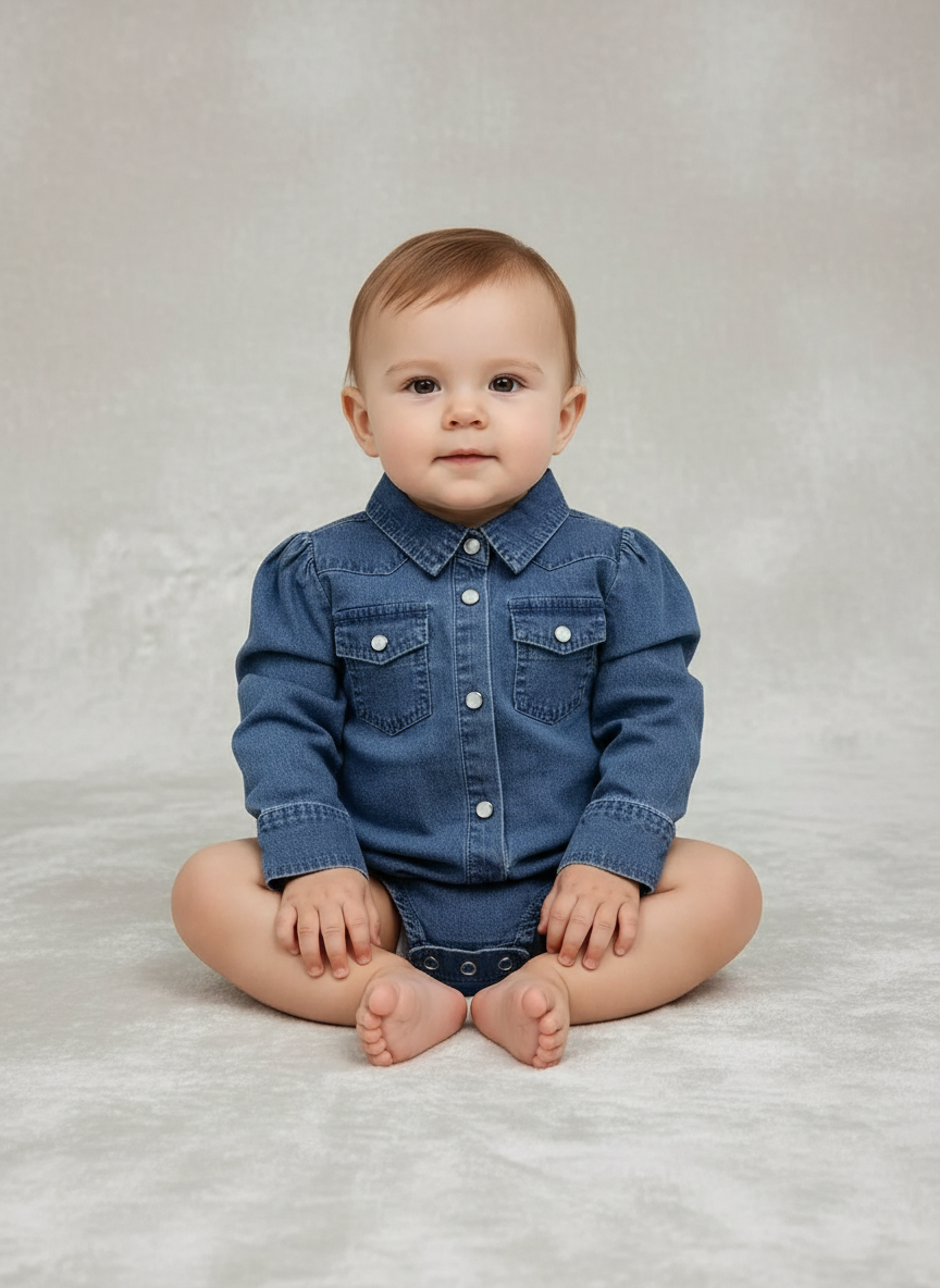 Denim - Infant LS Pearl Snap One Piece (6pcs)