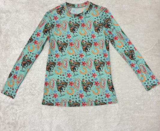 Turquoise Yee Haw - Tdlr Mesh LS Top (4pcs)