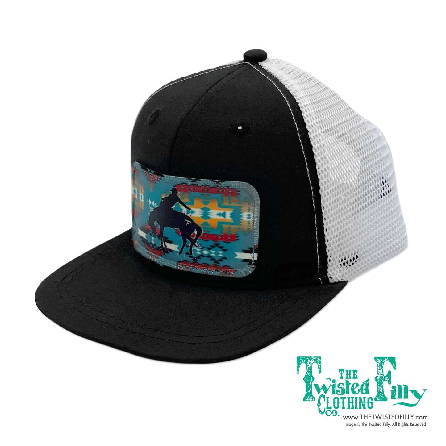 Aztec Saddle Bronc - Youth/Adult Trucker Hat - Blk/Wht