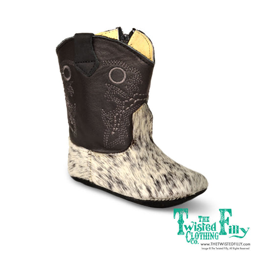 Genuine Leather Infant Kids Western Boots Brown and White Cowhide