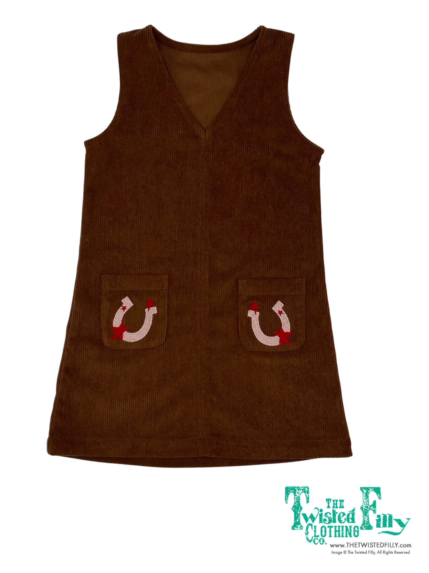 Brown w/ Pink Horse Shoe - Infant Emb Dress (6pcs)